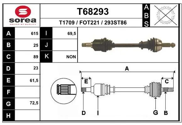 Handler.Part Drive shaft EAI T68293 1