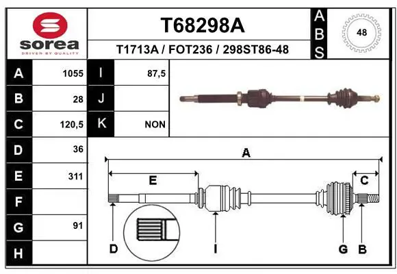 Handler.Part Drive shaft EAI T68298A 1