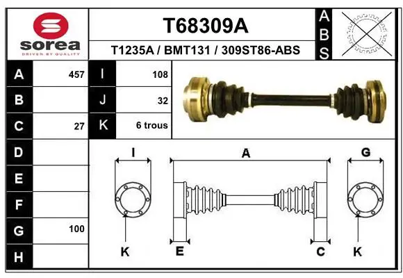 Handler.Part Drive shaft EAI T68309A 1