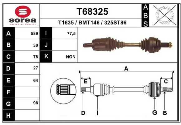 Handler.Part Drive shaft EAI T68325 1