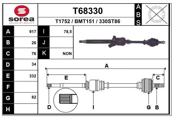 Handler.Part Drive shaft EAI T68330 1