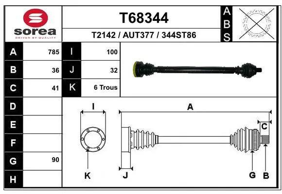 Handler.Part Drive shaft EAI T68344 1