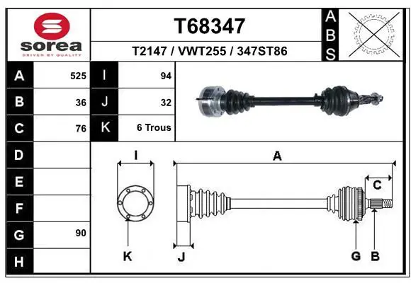 Handler.Part Drive shaft EAI T68347 1