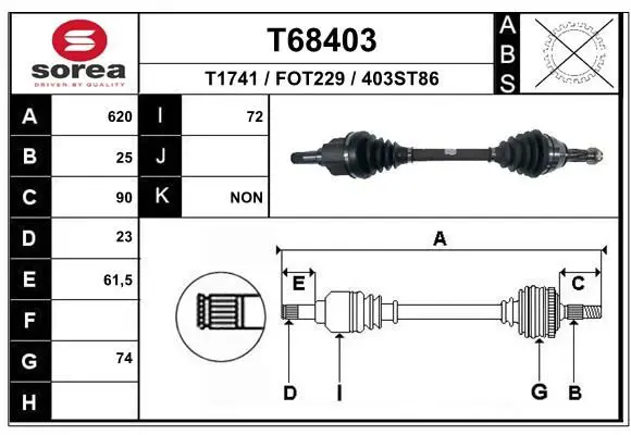 Handler.Part Drive shaft EAI T68403 1