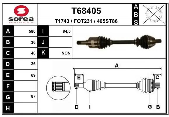 Handler.Part Drive shaft EAI T68405 1