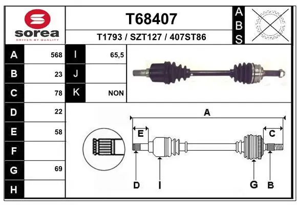 Handler.Part Drive shaft EAI T68407 1