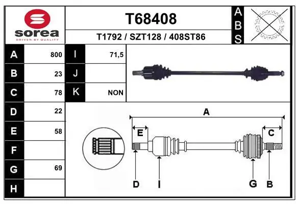 Handler.Part Drive shaft EAI T68408 1