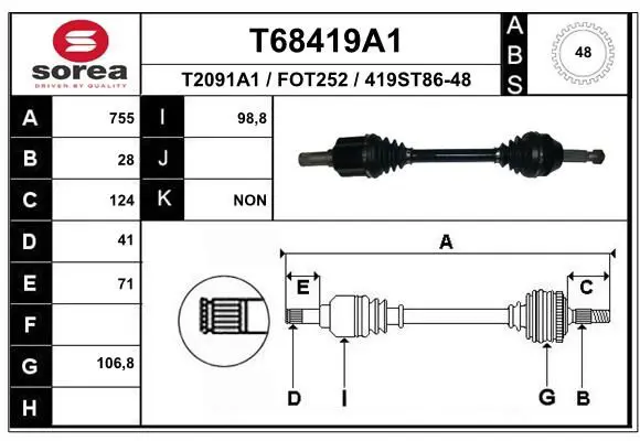 Handler.Part Drive shaft EAI T68419A1 1