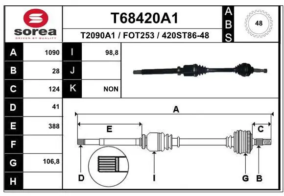 Handler.Part Drive shaft EAI T68420A1 1