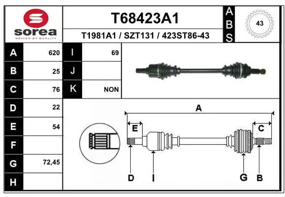 Handler.Part Drive shaft EAI T68423A1 1