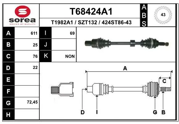 Handler.Part Drive shaft EAI T68424A1 1