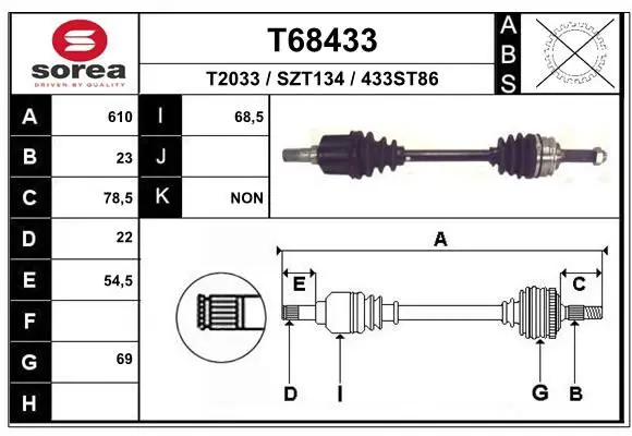 Handler.Part Drive shaft EAI T68433 1