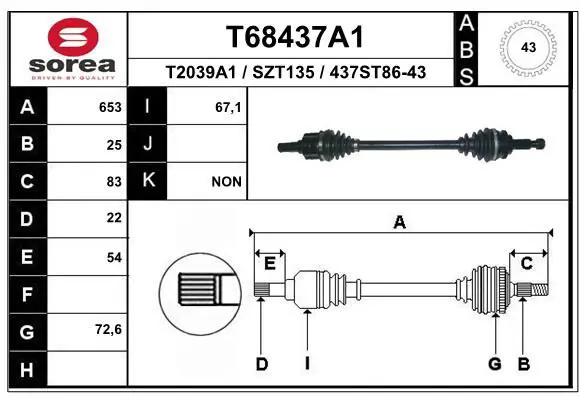 Handler.Part Drive shaft EAI T68437A1 1