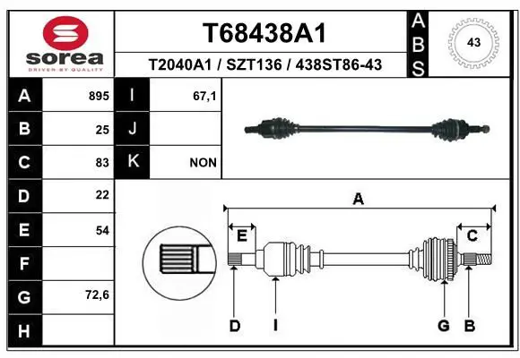 Handler.Part Drive shaft EAI T68438A1 1