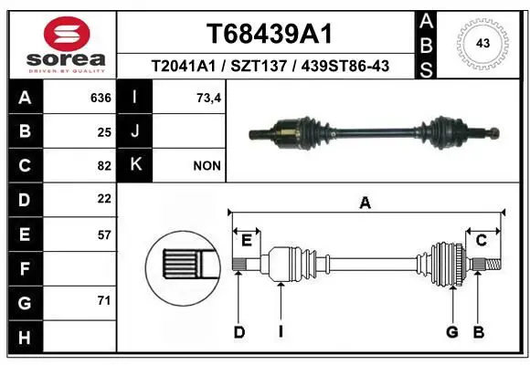 Handler.Part Drive shaft EAI T68439A1 1