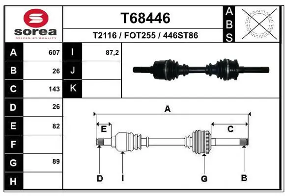 Handler.Part Drive shaft EAI T68446 1