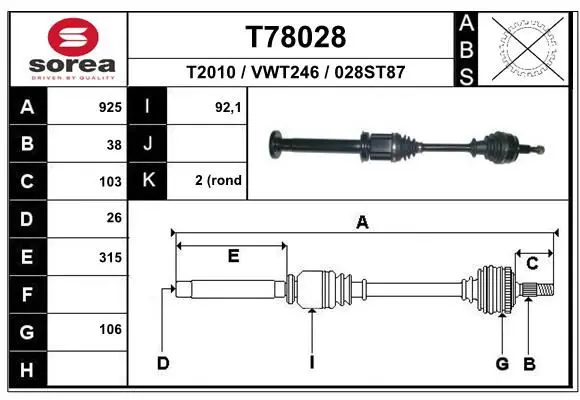 Handler.Part Drive shaft EAI T78028 1