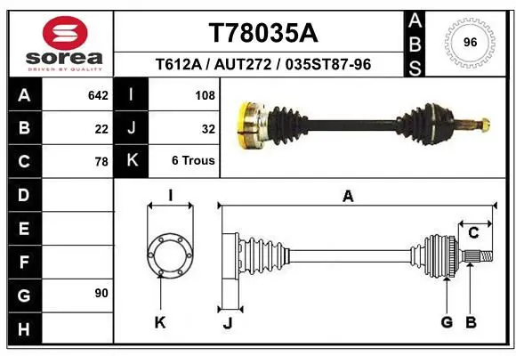 Handler.Part Drive shaft EAI T78035A 1