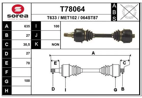 Handler.Part Drive shaft EAI T78064 1