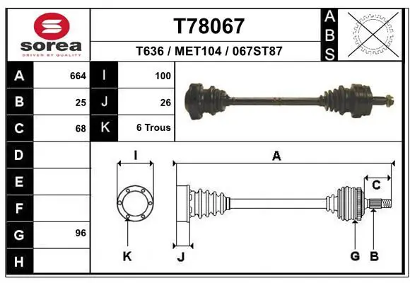 Handler.Part Drive shaft EAI T78067 1