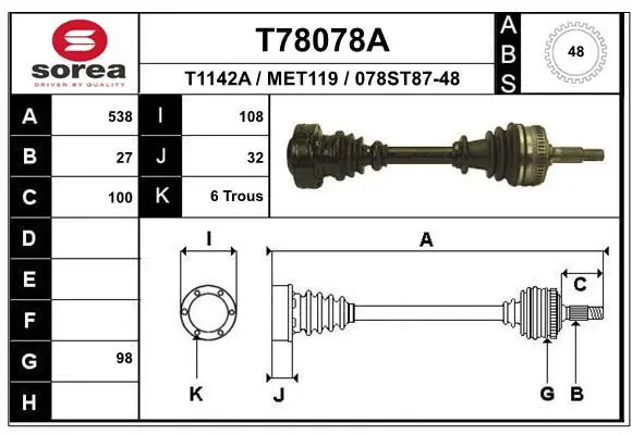 Handler.Part Drive shaft EAI T78078A 1