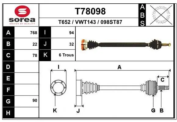 Handler.Part Drive shaft EAI T78098 1