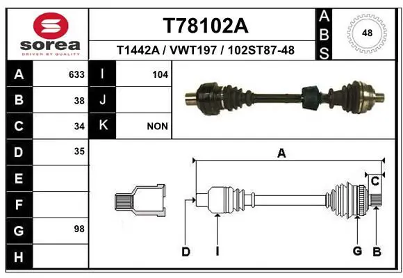 Handler.Part Drive shaft EAI T78102A 1