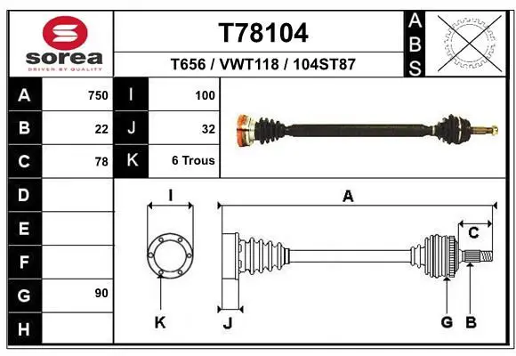 Handler.Part Drive shaft EAI T78104 1