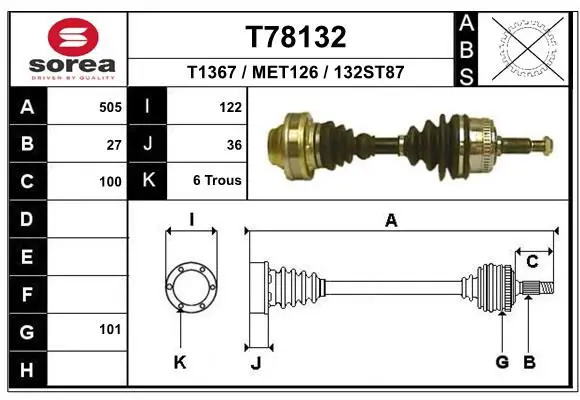 Handler.Part Drive shaft EAI T78132 1