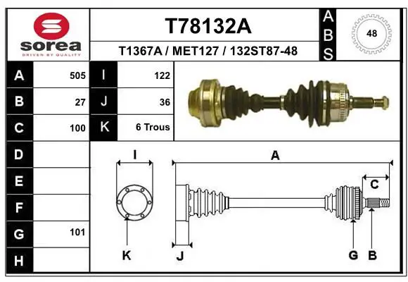 Handler.Part Drive shaft EAI T78132A 1