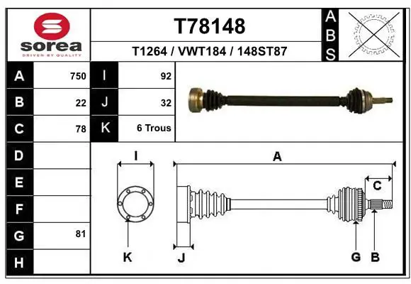 Handler.Part Drive shaft EAI T78148 1