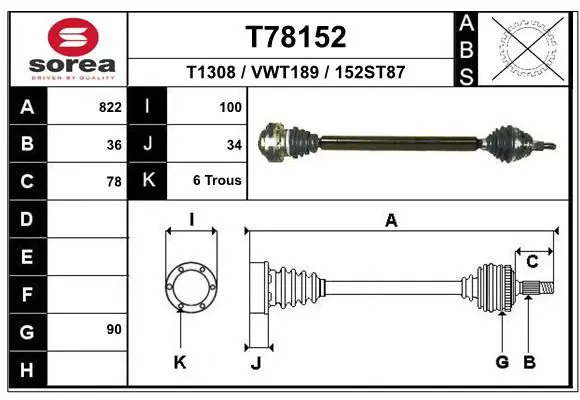 Handler.Part Drive shaft EAI T78152 1