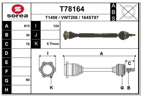 Handler.Part Drive shaft EAI T78164 1