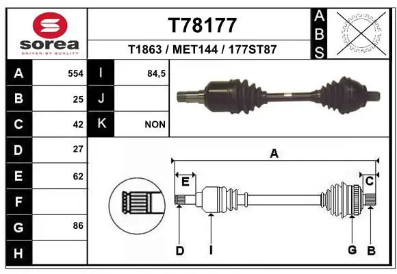 Handler.Part Drive shaft EAI T78177 1