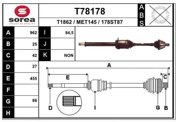 Handler.Part Drive shaft EAI T78178 1