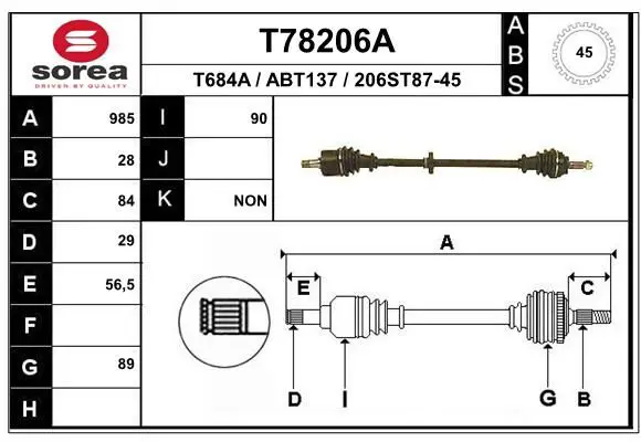 Handler.Part Drive shaft EAI T78206A 1