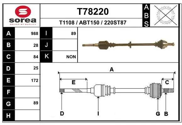 Handler.Part Drive shaft EAI T78220 1