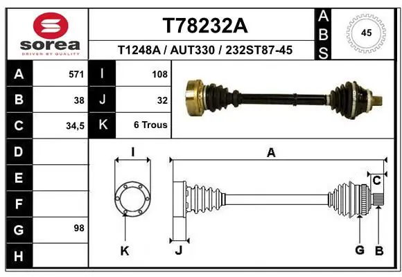 Handler.Part Drive shaft EAI T78232A 1