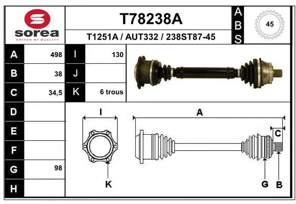 Handler.Part Drive shaft EAI T78238A 1