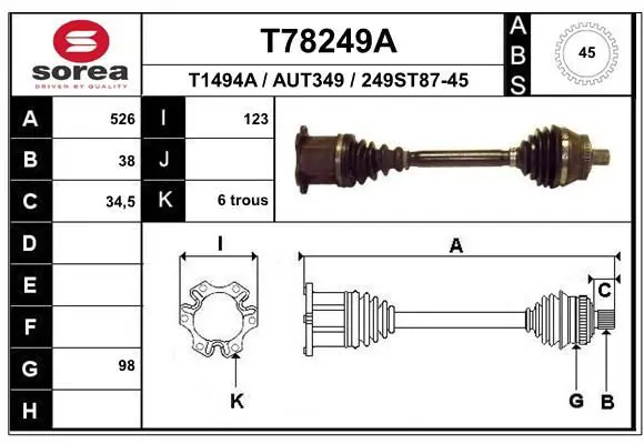 Handler.Part Drive shaft EAI T78249A 1