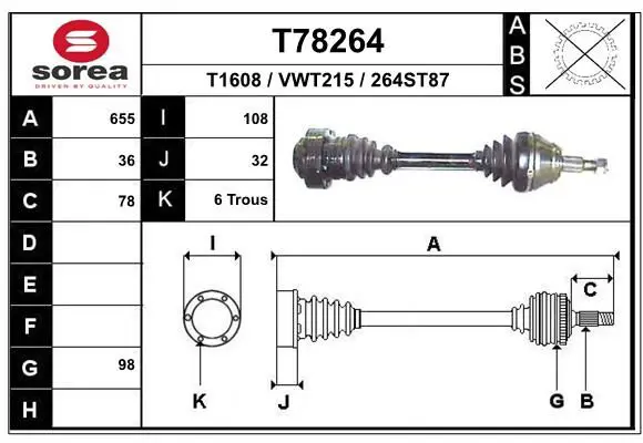 Handler.Part Drive shaft EAI T78264 1