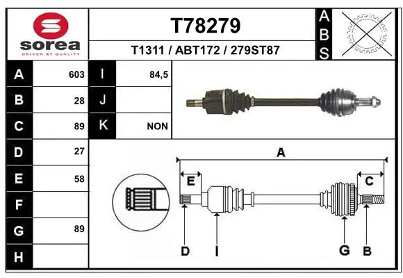 Handler.Part Drive shaft EAI T78279 1