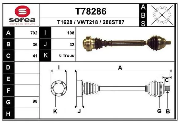 Handler.Part Drive shaft EAI T78286 1