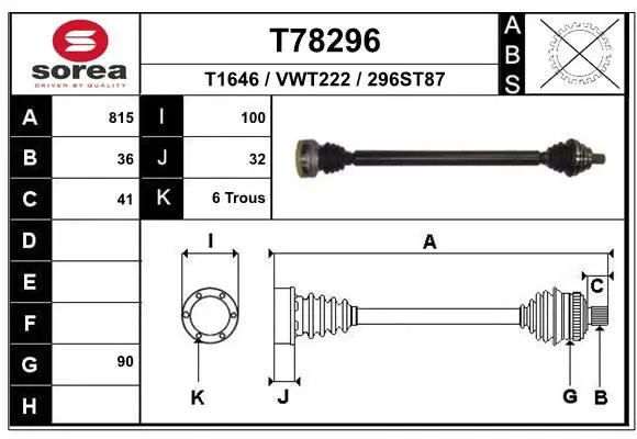 Handler.Part Drive shaft EAI T78296 1