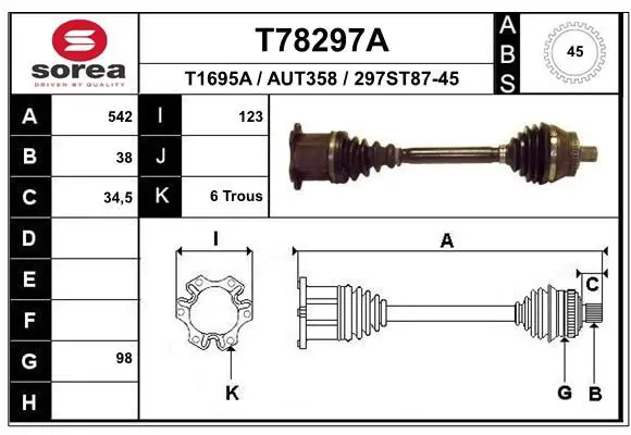 Handler.Part Drive shaft EAI T78297A 1