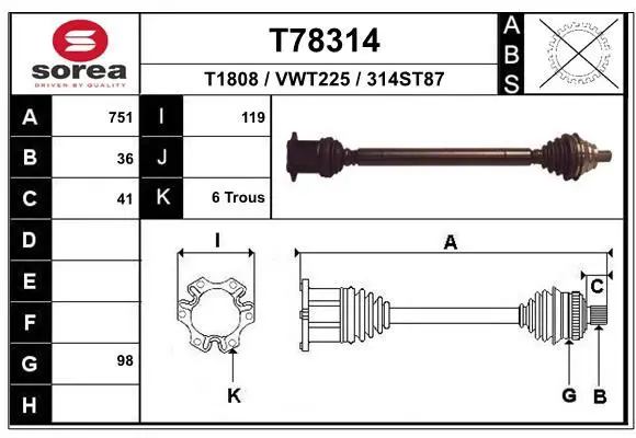 Handler.Part Drive shaft EAI T78314 1