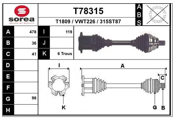 Handler.Part Drive shaft EAI T78315 1