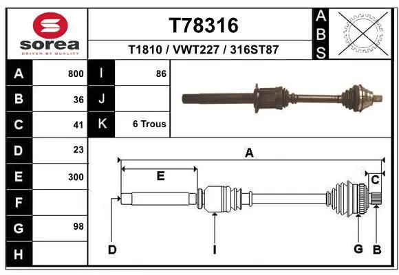 Handler.Part Drive shaft EAI T78316 1