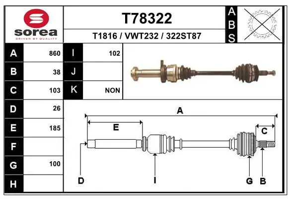 Handler.Part Drive shaft EAI T78322 1