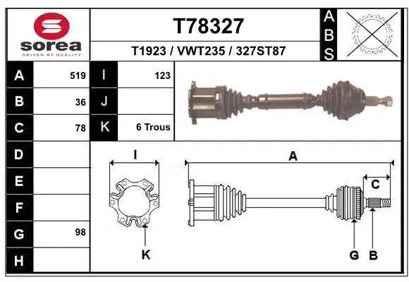 Handler.Part Drive shaft EAI T78327 1